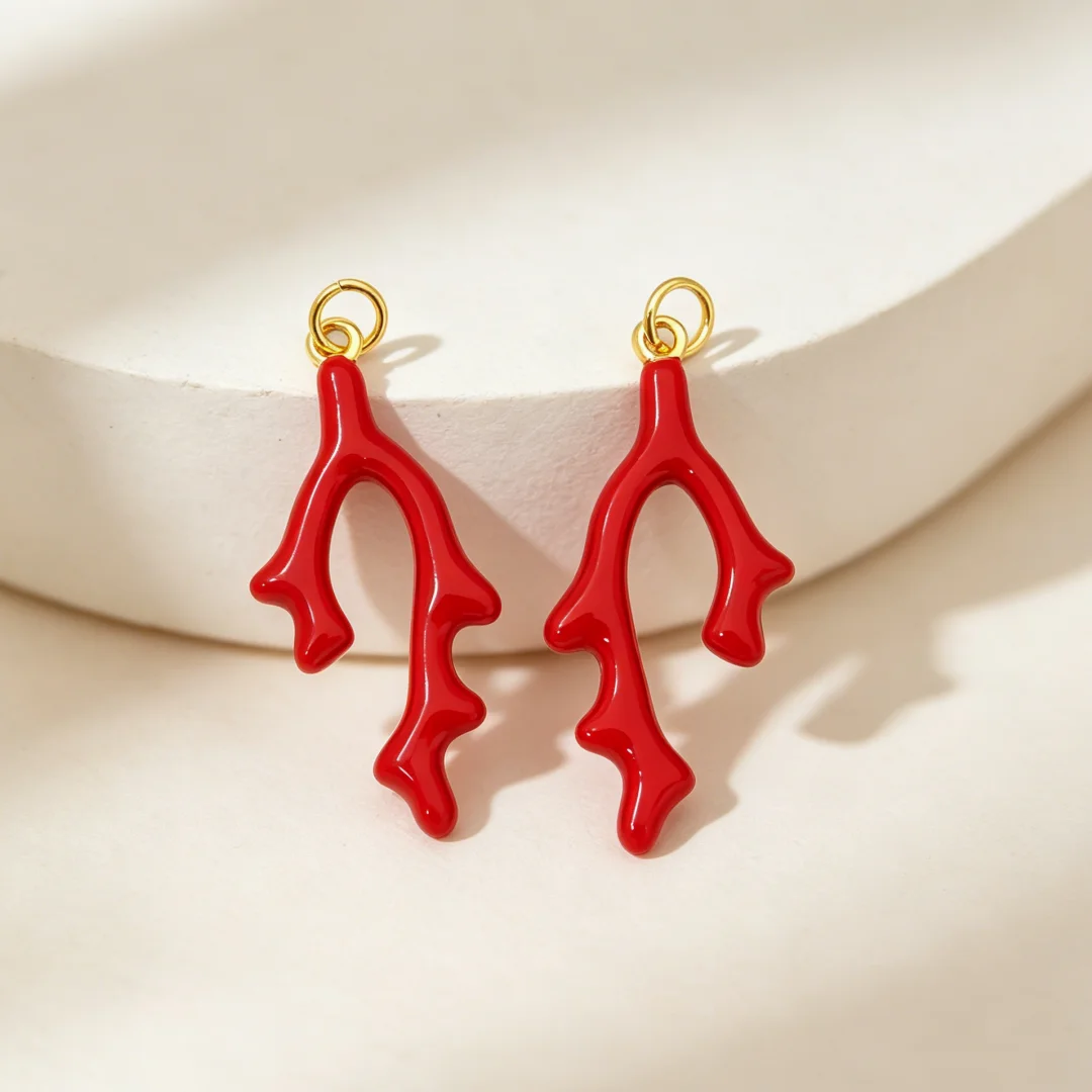 3Pcs Pendants Enamel Coral Charms Smooth Glossy Brass Base DIY Jewelry Accessories Necklace Bracelet Making Party Wear Men Women