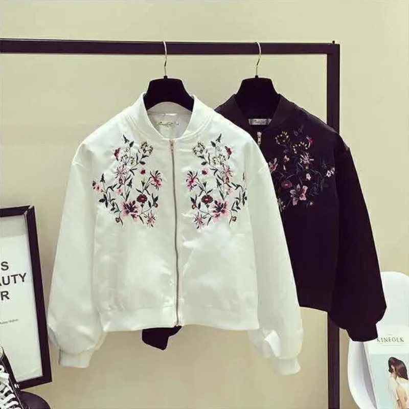 Women's Bomber Jackets Female Spring Autumn Embroidered White Baseball Aviator Coats Loose 2025 Trend New in Outerwears Modern view 4
