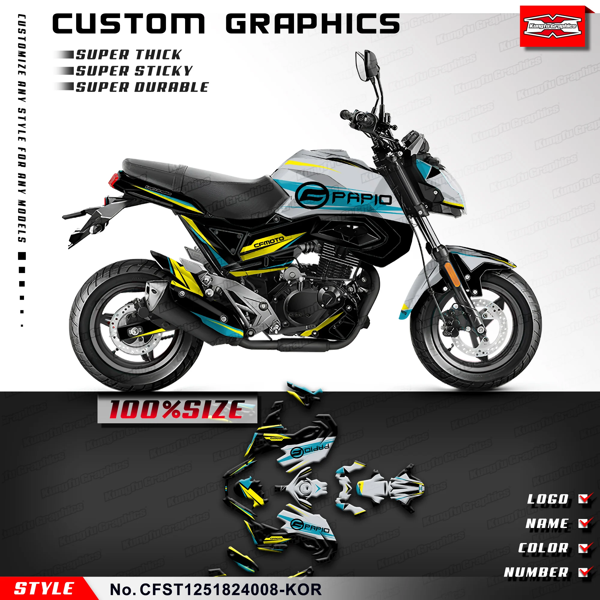 KUNGFU GRAPHICS Custom Wrap Sticker for CFMOTO PAPIO ST125 2018 2019 2020 2021 2022 2023 2024, CFST1251824008-KOR