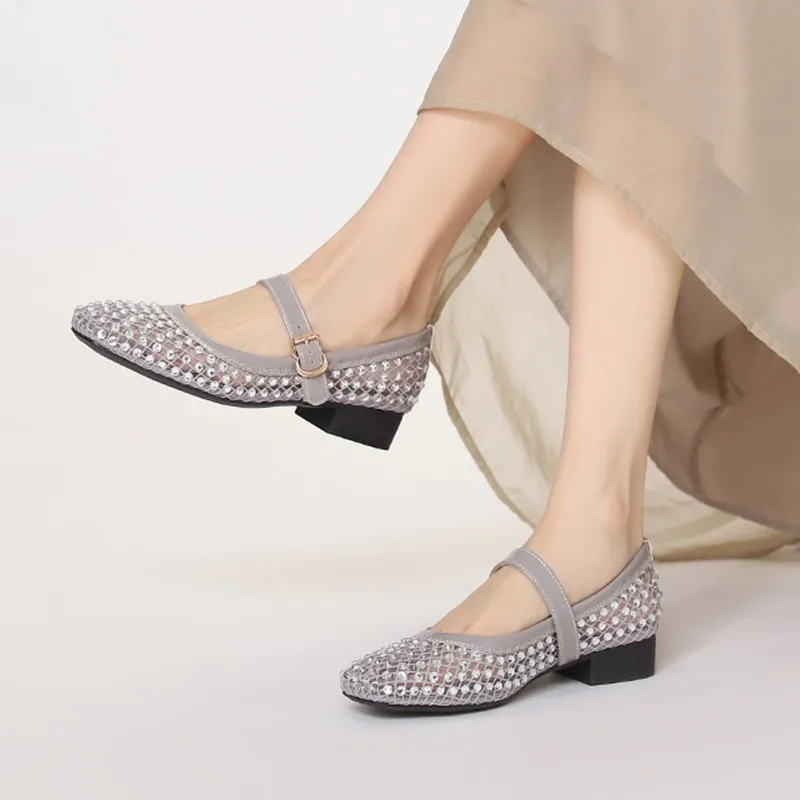 

Women Mary Jane Shoes Low Chunky Block Heel Sandals Flay Toe Breathable Ankle Strap Women Shoes zapatos de mujer