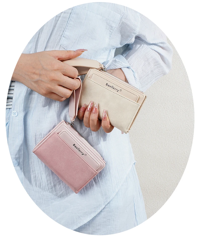 Neue Damen-Geldbörsen mit großem Fassungsvermögen, kurzer Kartenhalter, Damen-Geldbörse mit Reißverschluss, Münzfach, Fotohalter, einfache Geldklammern für Mädchen – Detail 3