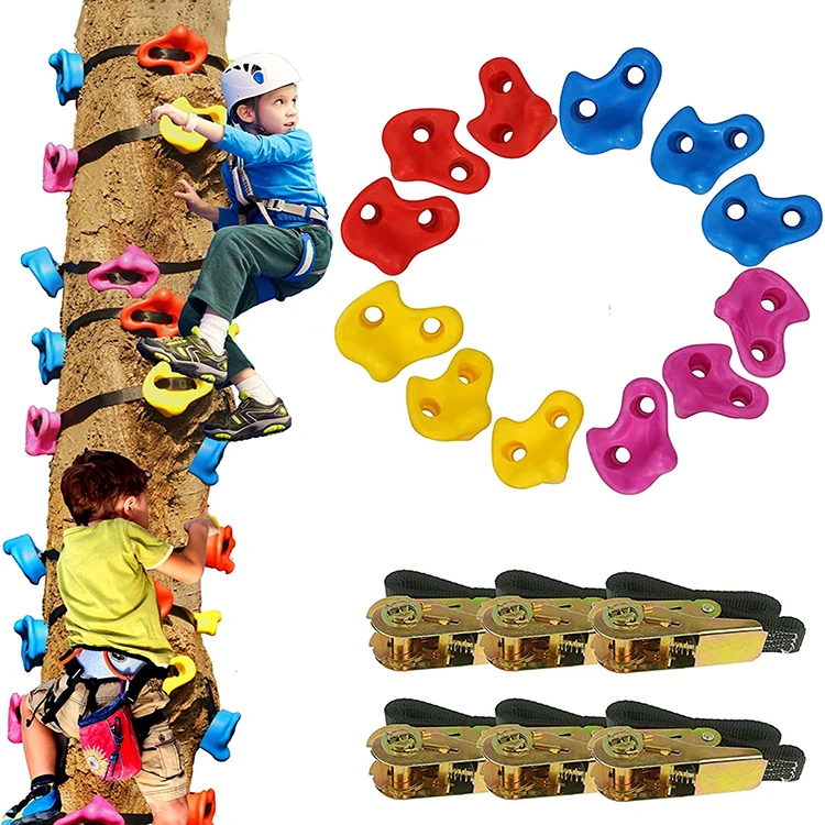 Wholesale Price Kids Climbing Stone Rock Climbing Holds Rock Wall Climbing Kit With Knotted Rope