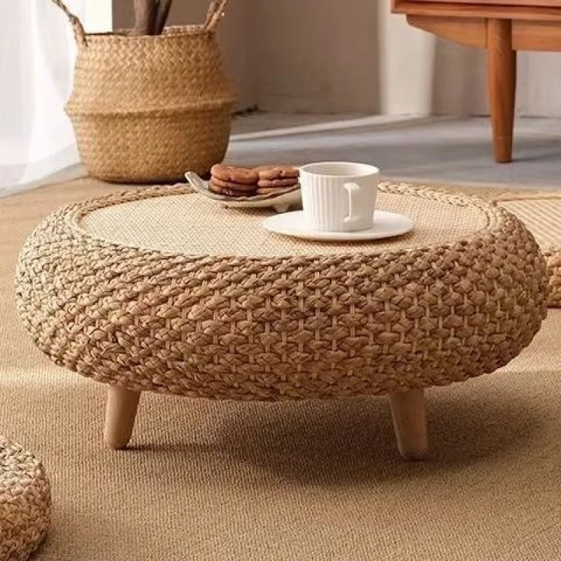 

Modern Round Coffee Table Hand Woven Rattan with Storage for Home Living Room Tea Table Furniture