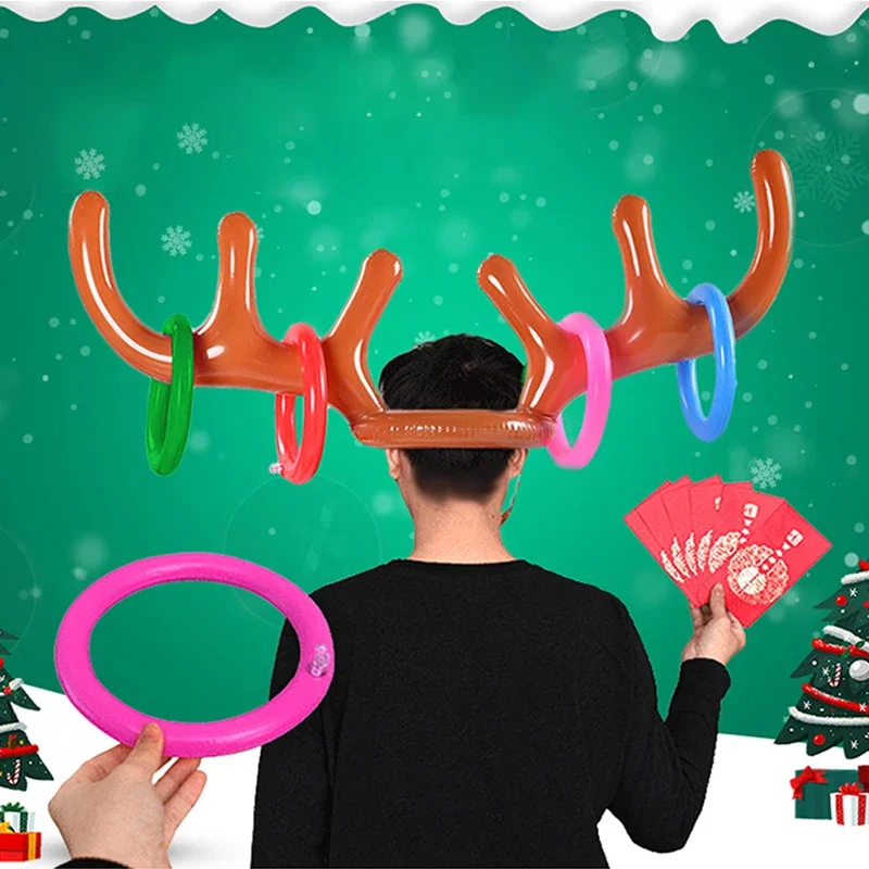 1/2PCS Inflatable Reindeer Reindeer Antlers Games, (2 Inflatable Antlers, 8 Rings for Ring Throwing), 2 Sets