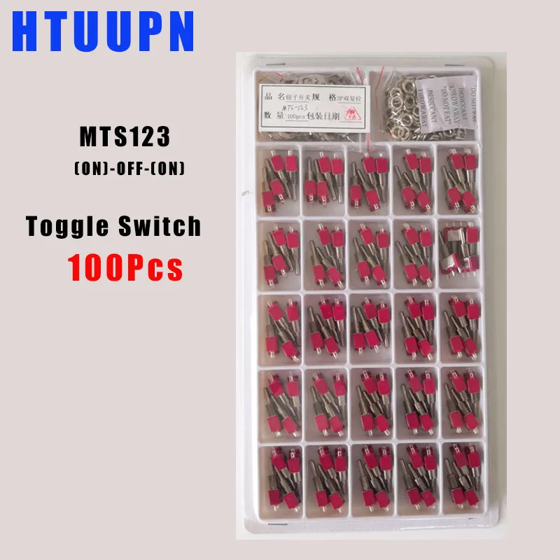 

100pcs red mini 3pin self reset toggle switch mts123 (on)-off-(on) Momentary Cheap Price