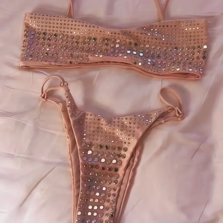 キラキラ輝くラインストーンビキニセット |   女性用調節可能なセクシーなツーピース水着 |   ビーチクラブウェア 水着 レディース水着