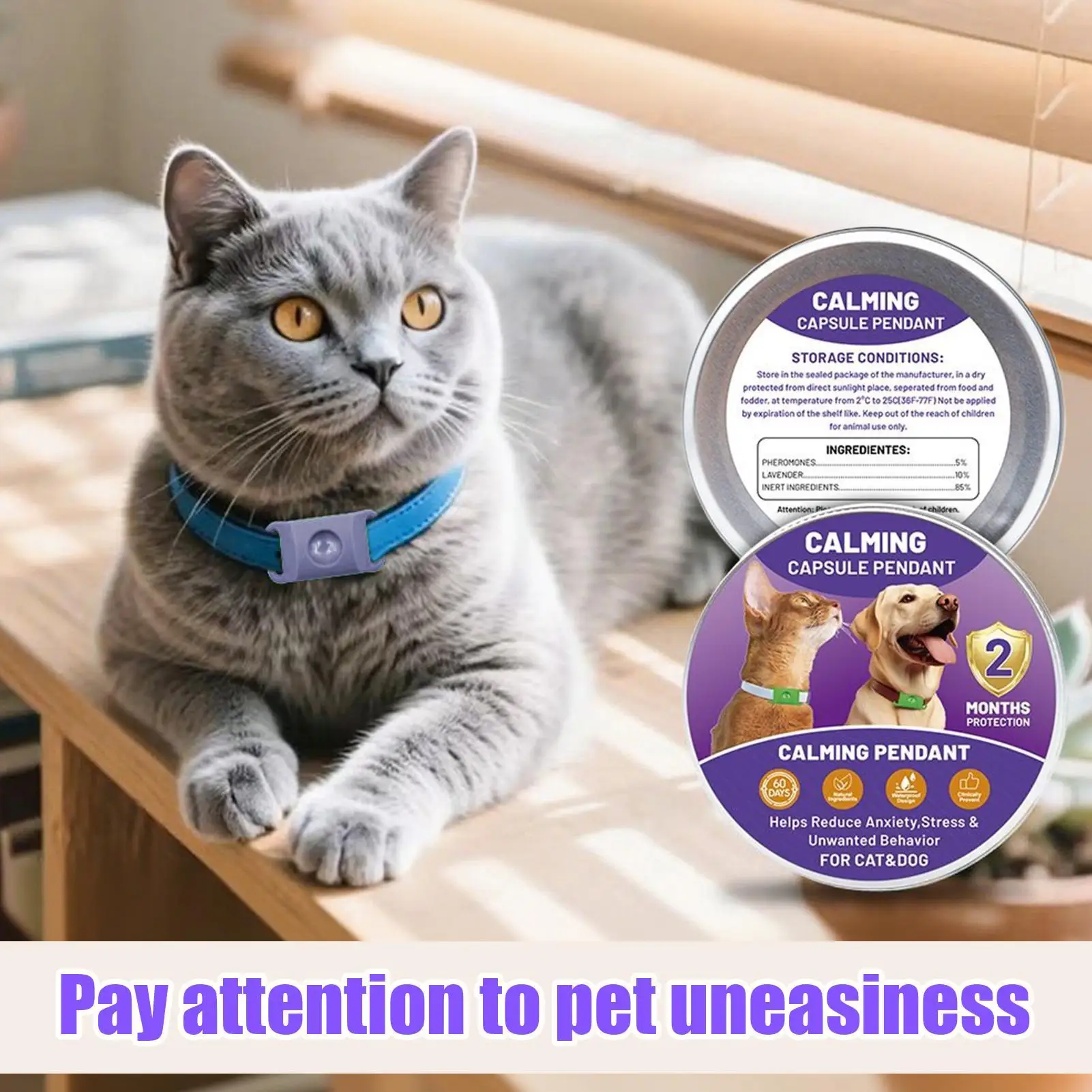 Collar calmante de silicona resistente al agua, chupete difusor Flexible para relajación del estrés en el hogar, separación de viajes para mascotas