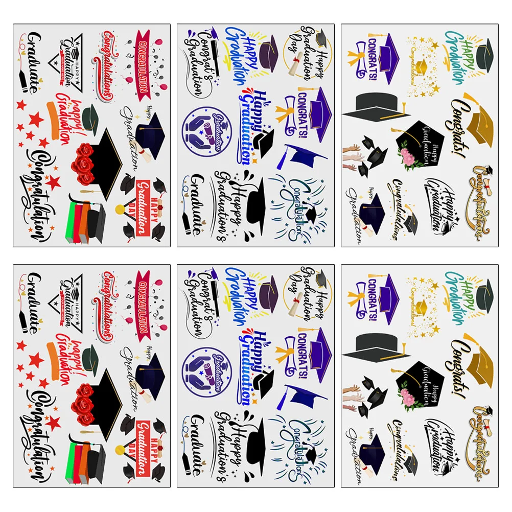 

6pcs Graduation Season Temporary Tattoos Sticker Set Body Art Decor For Party Supplies School Celebration Diy Fresh Tattoo Body