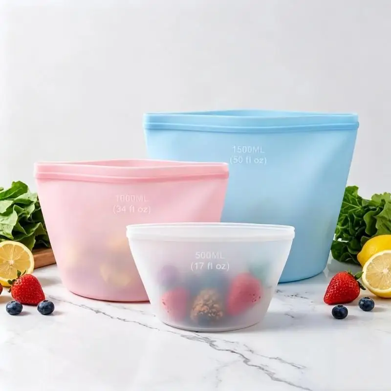 1Pcs Airtight Leakproof Food Grade Freezer Bag Reusable Silicone Storage Bags For Meat Veggie Marinating & Lunch