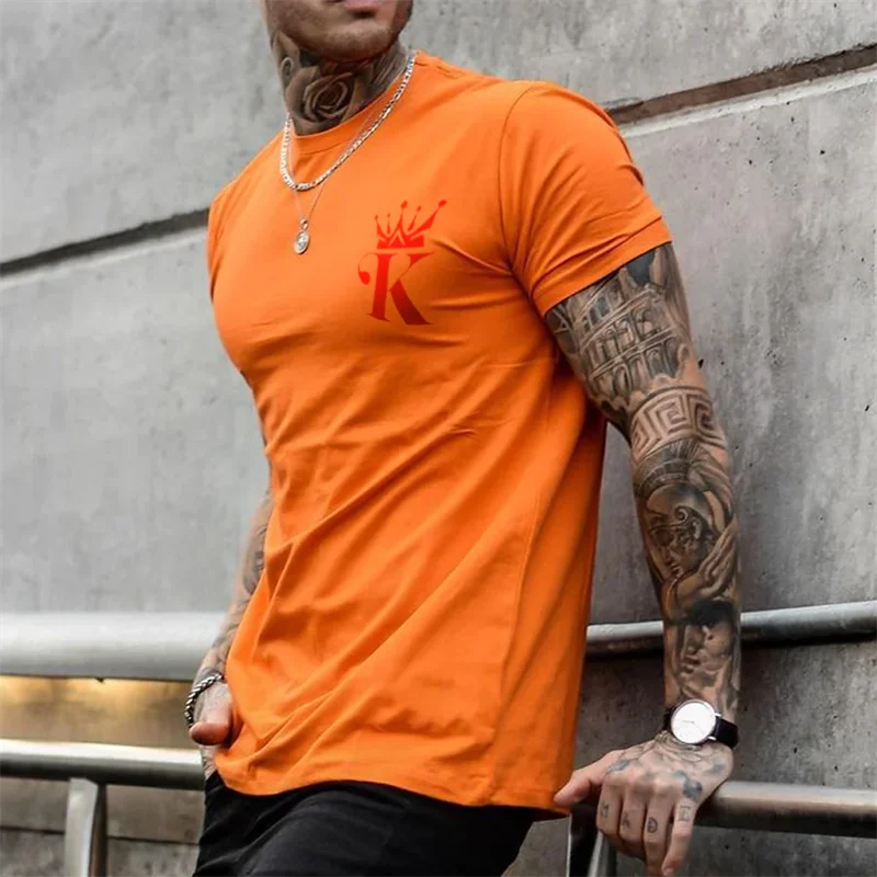 Men\'s Fashion T-shirt Letters K Fitness Casual Tops Male Breathable Printed Short Sleeve Street O Neck Quick Dry Oversized Tees