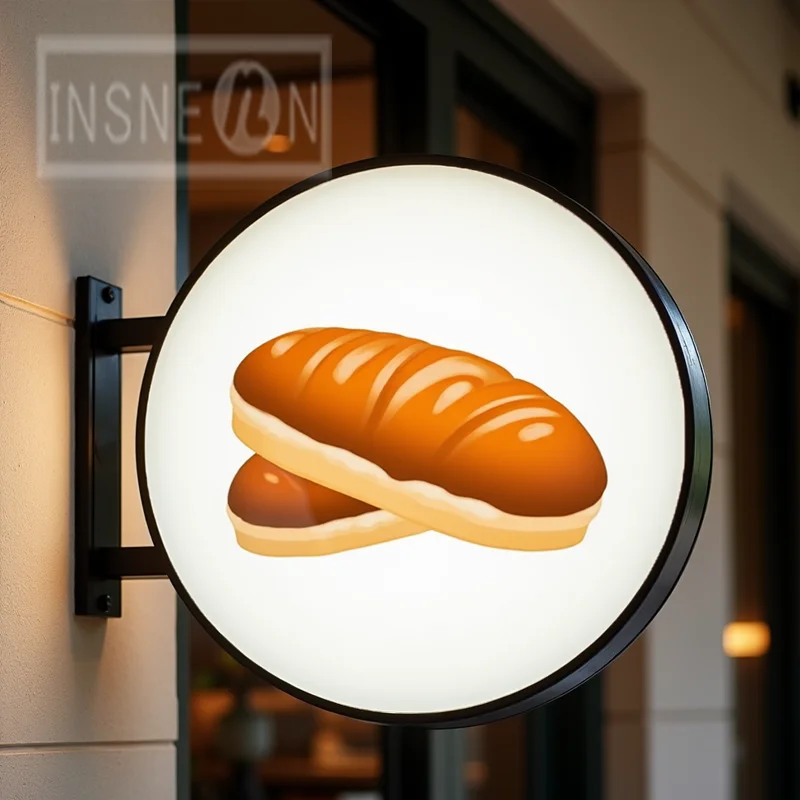 Benutzerdefinierte Bäckerei Backen Runde wasserdichte Acryl LED Licht Box Outdoor Business Zeichen doppelseitige hintergrundbeleuchtete Werbung Display
