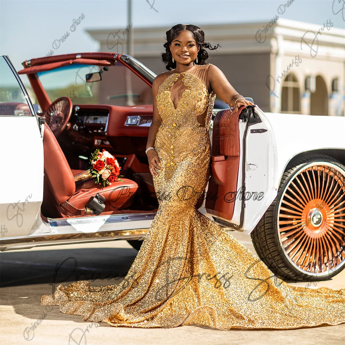 

Shiny Sequins Mermaid Prom Dress 2025 For Black Girl Glitter Beads Crystals Rhinestones Diamonds Birthday Party Dress Customized