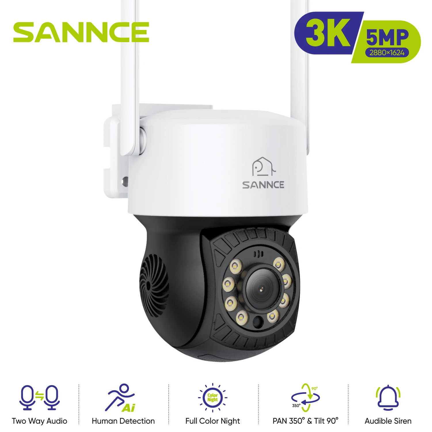 

SANNCE 5MP Wireless Security Camera Smart Full Color Two Way Voice Human Detection Surveillance CCTV WIFI Protection Camera350 °