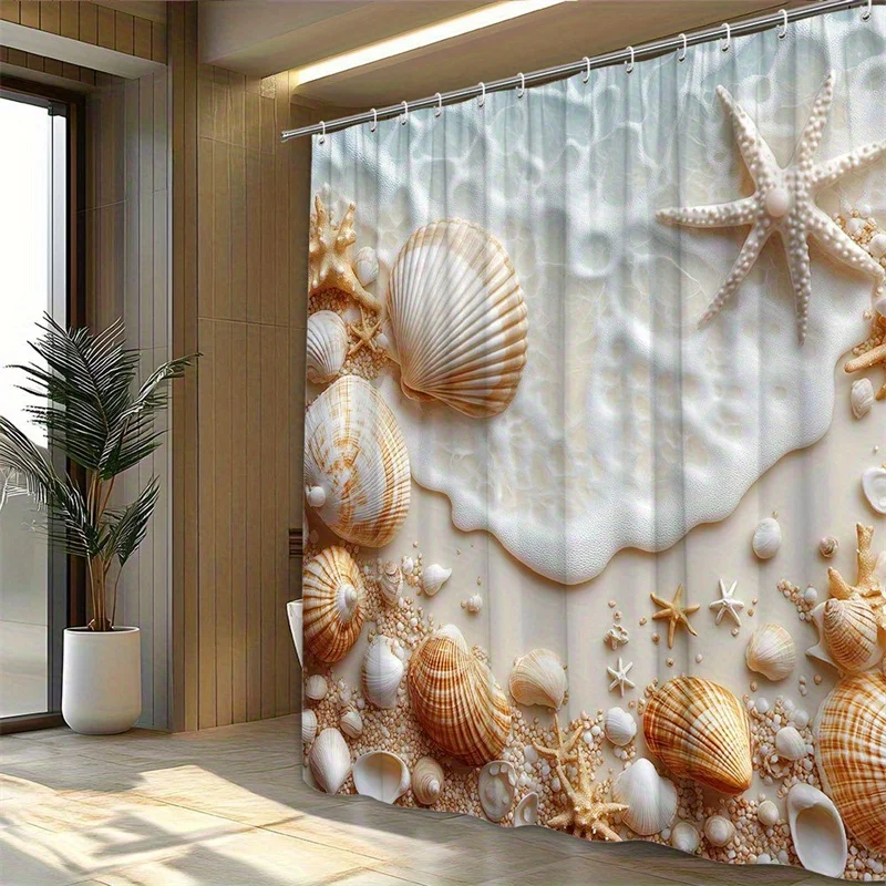 Beach Shell Starfish Shower Curtain Ocean Sea Life Art Bathroom Decor Coastal Marine Bath Curtains for Modern Home Interior