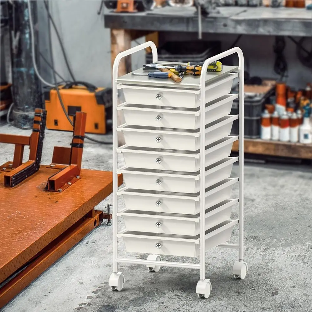 8-Drawer Mobile Storage Cart for Arts & Crafts, White