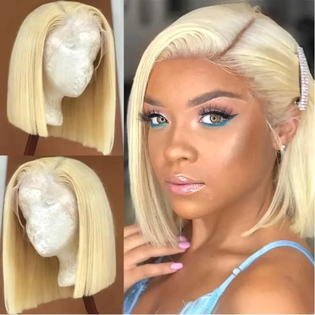 

Lace Front Bob Wigs Human Hair with Baby Hair Natural Hairline Blonde Bob Wig Straight Hair Brazilian Wig 613 Bob Wigs for Women