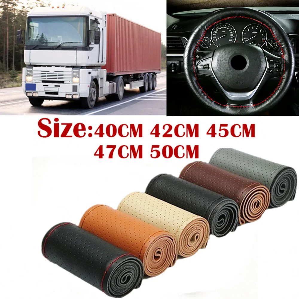 Truck Steering Wheel Cover Genuine Leather 42/45/47/50CM DIY Braid Car Steering Wheel Cover Bus Non-slip Steering-Wheel Cover