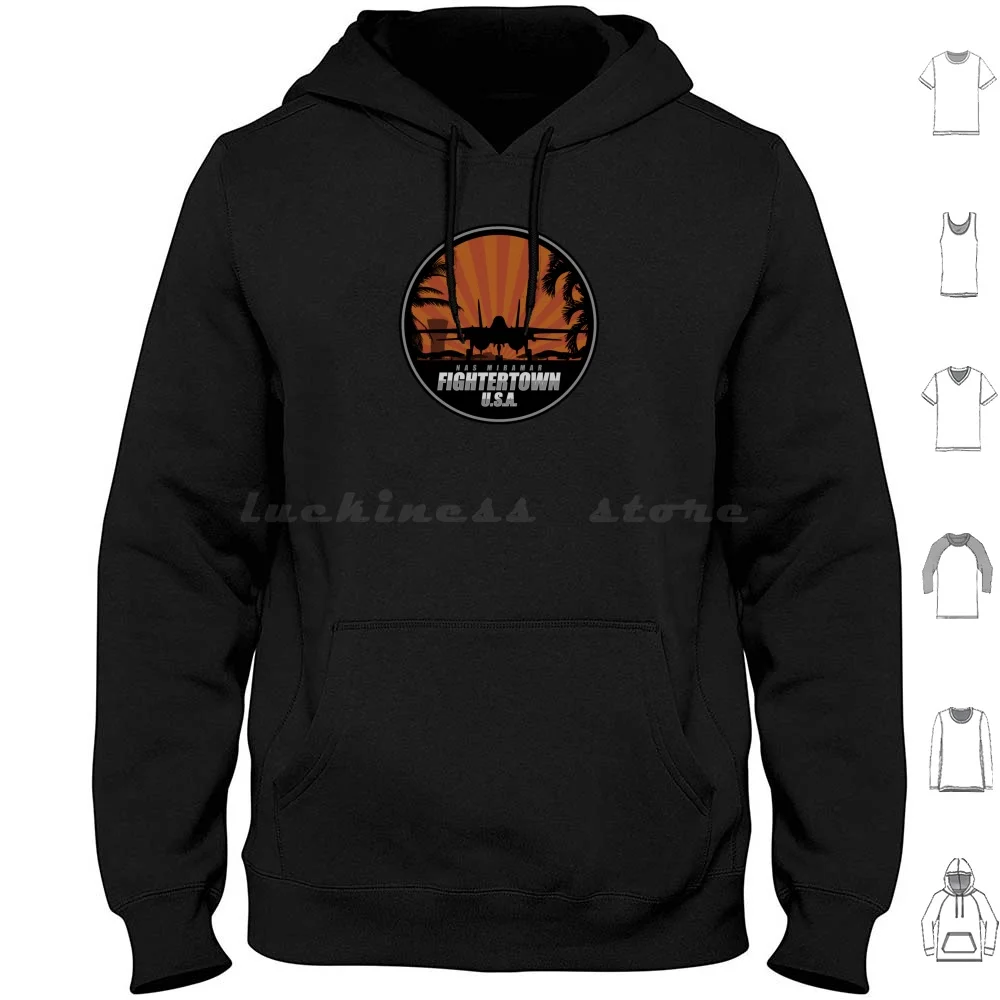 Sudaderas con capucha Nas Miramar Fightertown Usa-F-14 Tomcat de manga larga con parche de la Escuela de Armas de Combate de la Base Aérea Naval Miramar