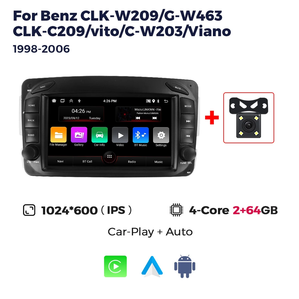 7 "Android Auto Carplay Autoradio Voor Mercedes Benz CLK W209 C209 W168 W203 W463 Vito Viano 1998-2006 GPS Navigatie Multimedia