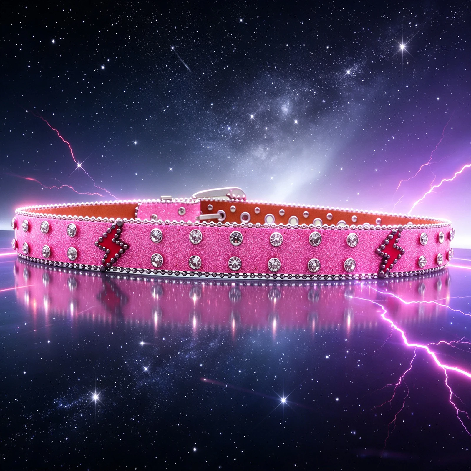 Y2K Hot Girl Lightning Bolt Studded Rhinestone Belt Sparkly Glitter PU Leather Wide Waist Belt for Rave Party Outfits