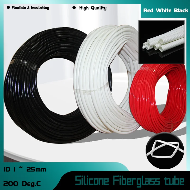 

Silicone Fiberglass Sleeving Flame Resistant Silicone Resin Insulate Cable Protect Tubing 1M ID 1 ~ 25mm 200 Deg.C Fiberglass