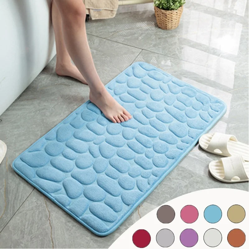 

Non-slip Cobblestone Mat Cobblestone Embossed Bathroom Carpet Super Soft Velvet Absorbent Bath Mats for Bathroom