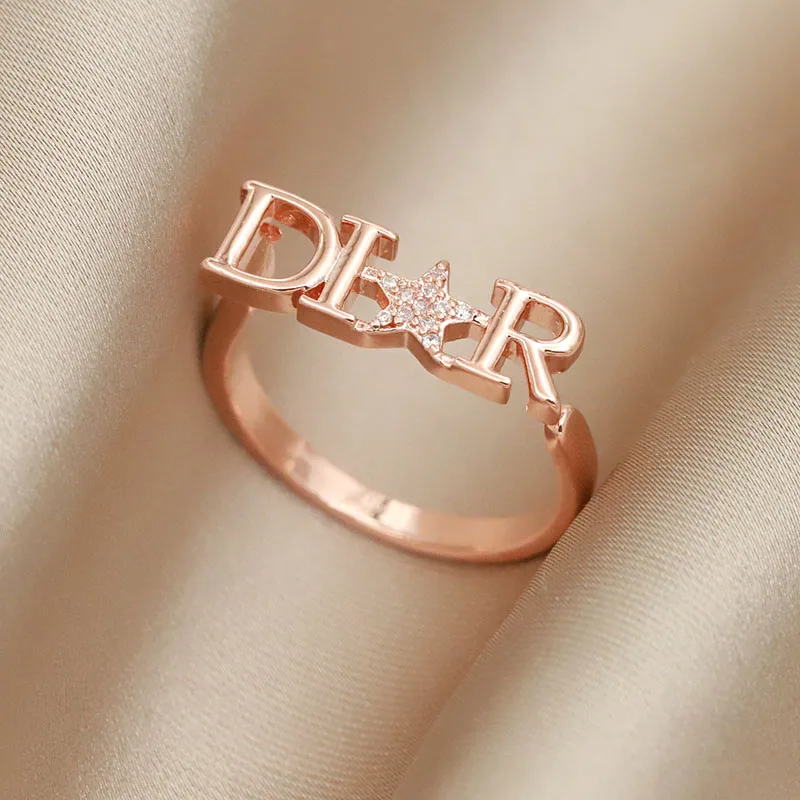Delicate Crystal Letter D Adjustable Rings for Women Fashion Brand Jewelry Wedding Rings Party Gift Accessories