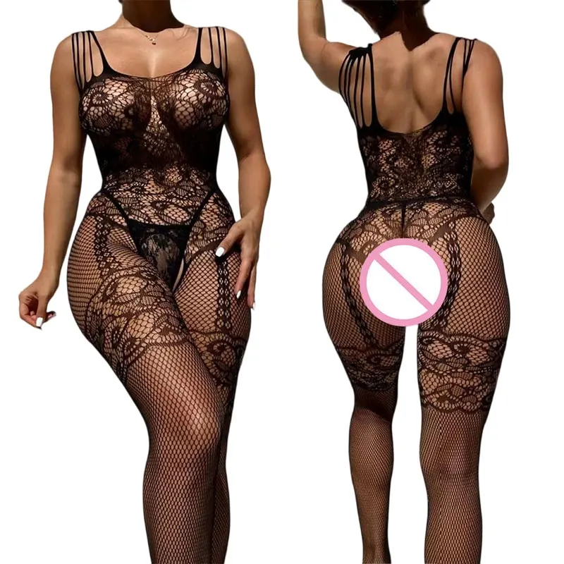 2025 Fishnet Bra Lingerie One Piece Crotchless Adult Sexy Underwear Transparent Body Suit Ultra Hot Open Tights Exotic Lingeries