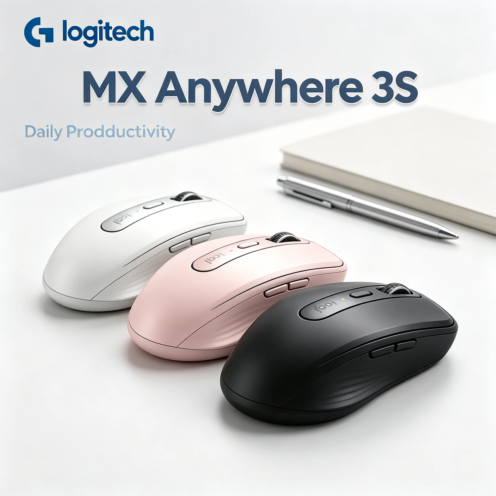 Logitech MX Anywhere 3S Portable Office Wireless Mouse, Support 3 Devices for Travel and Home Work