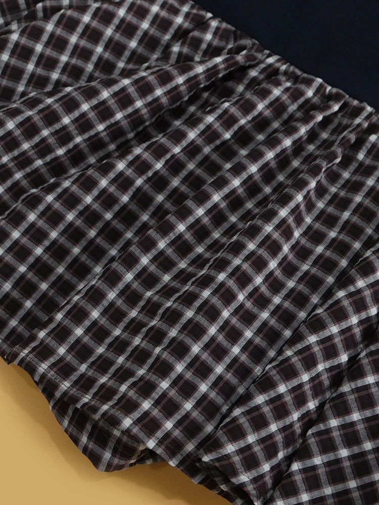 

Heidd Vintage Plaid ort Sve irt And Skirt Set Women's Loose Fit Breathable Polyester Cotton Blend Autumn Faion