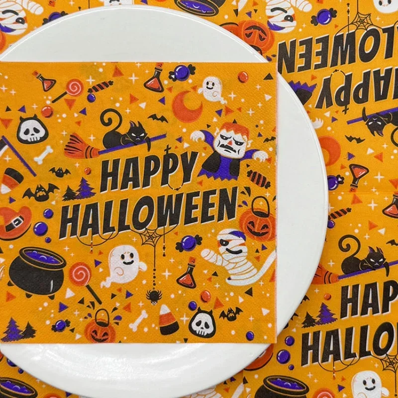 20pcs 33cm 2-Ply New Halloween Colourful Napkins Pumpkin Printed Paper Napkins Party Festival Restaurant Decoration Napkins