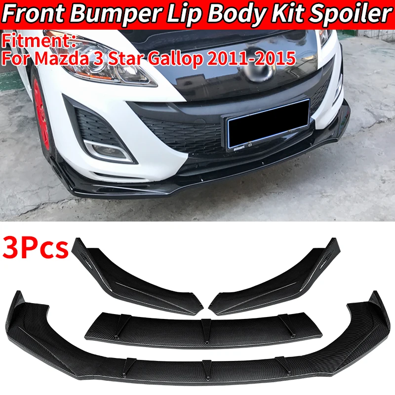 3 Pieces Car Accessories For Mazda 3 Star Gallop 2011-2015 Front Bumper Lip Body Kit Chin Guard Diffuser Cover Deflector ABS