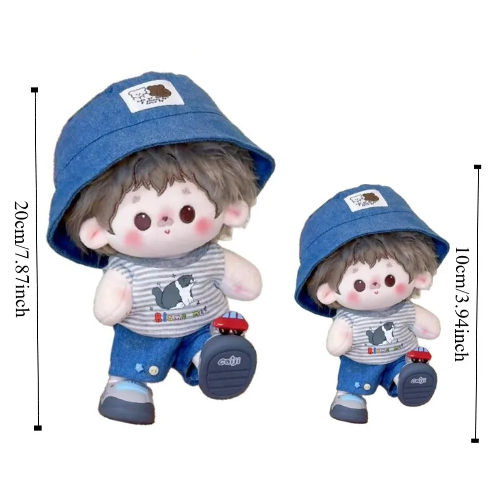 1 set Striped T-shirt 10/20cm Cotton Clothes Cowboy Hat Cartoon Pattern 20cm Cotton 's Clothes Cute Fashion 10cm Clothes