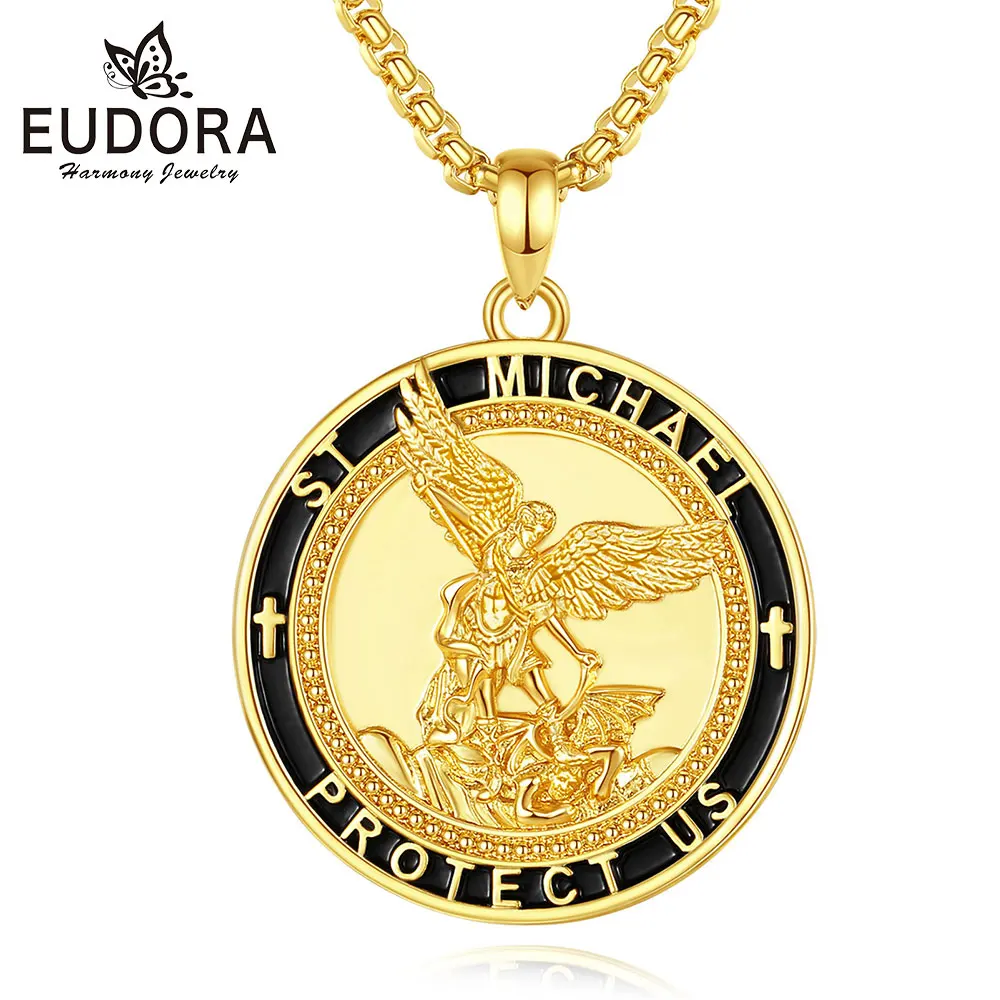 

Eudora Copper Saint Michael Necklace Archangel Medal Pendant Religious Amulet Protection Jewelry Fine Gift for Men Woman