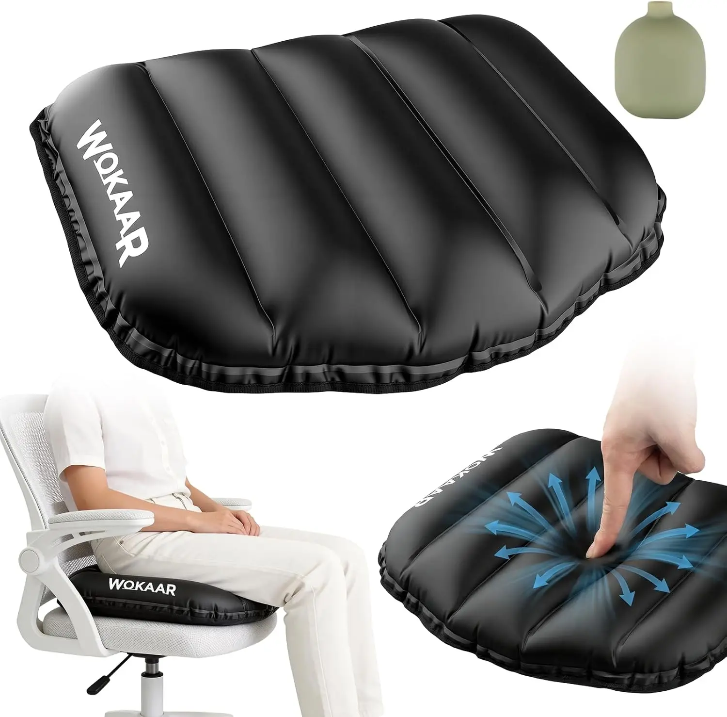

Inflatable Seat Cushion with Memory Foam, 5-Zone Support, Sit-to-Adjust Firmness, 2-in-1 Pad & Lumbar, Quick Inflate/Deflate