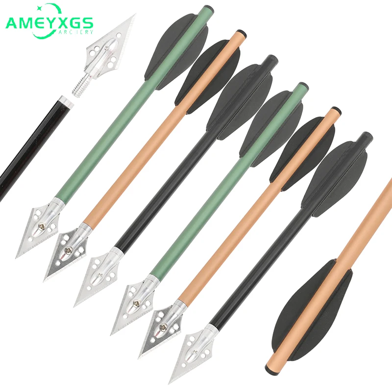 Archery Aluminum Alloy Arrow 6/12pcs 6.3inch Mini Crossbow Arrows Replace Steel Broadhead 50-80lbs for Outdoors Hunting Shooting