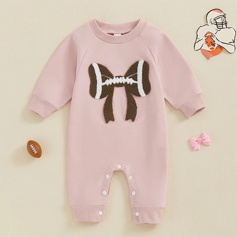 

Infant Autumn Playsuit Soccer Ball Applique Ribbed Collar Overall with Sleeves for Toddler Girls