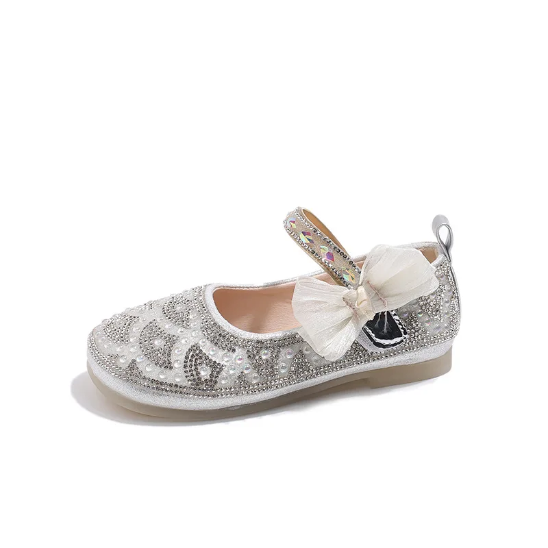 Ragazze Soft Sole Princess 2024 primavera e autunno nuovi bambini Crystal Soft Sole Bow Baby Diamond Small Shoes