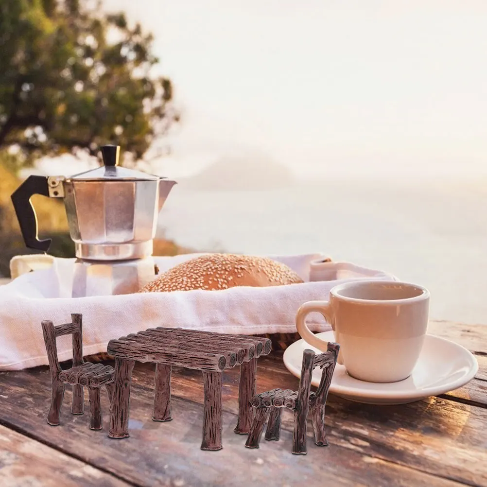 

6Pcs Miniature Fairy Garden Table Chair Set Durable Resin Micro Landscape Furniture Accessories for Creative DIY Decor Kids