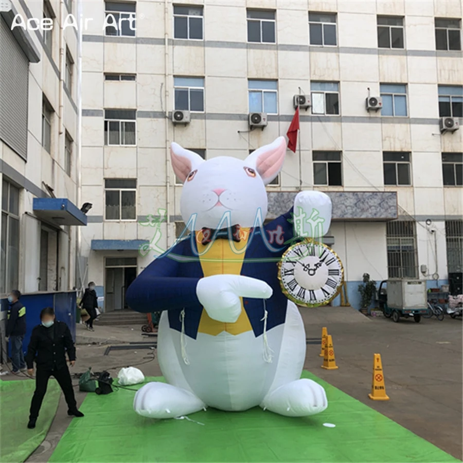 Bunny In A Suit Inflatable Easter Bunny Holding A Clock Used For Easter Party Exhibition