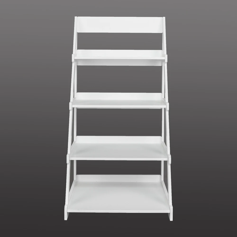 Wood Plastic 4-Tier Ladder Style Shelf Plant Stand White