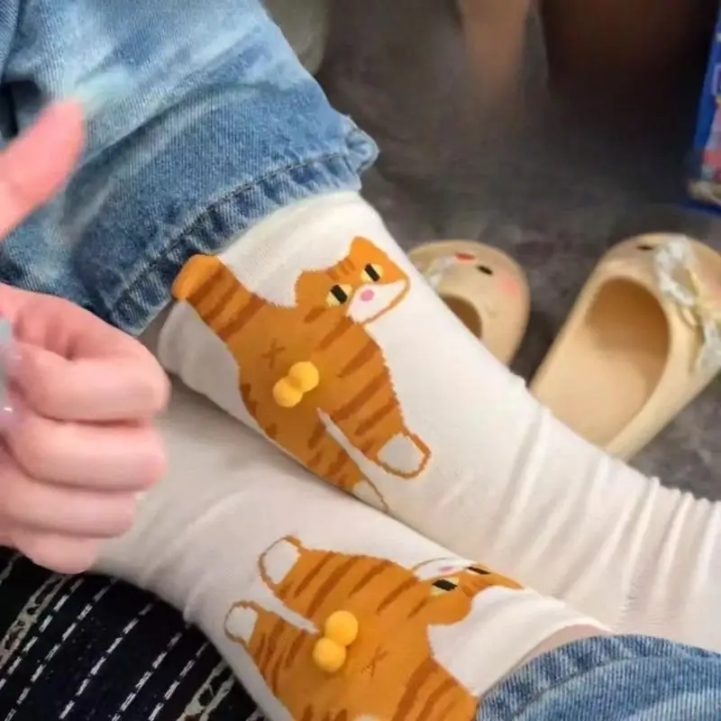 جوارب ALLTOOALL النسائية اللطيفة والمضحكة على الطراز الكوري، جوارب متوسطة الأنبوب، جوارب إبداعية كروية ثلاثية الأبعاد #5