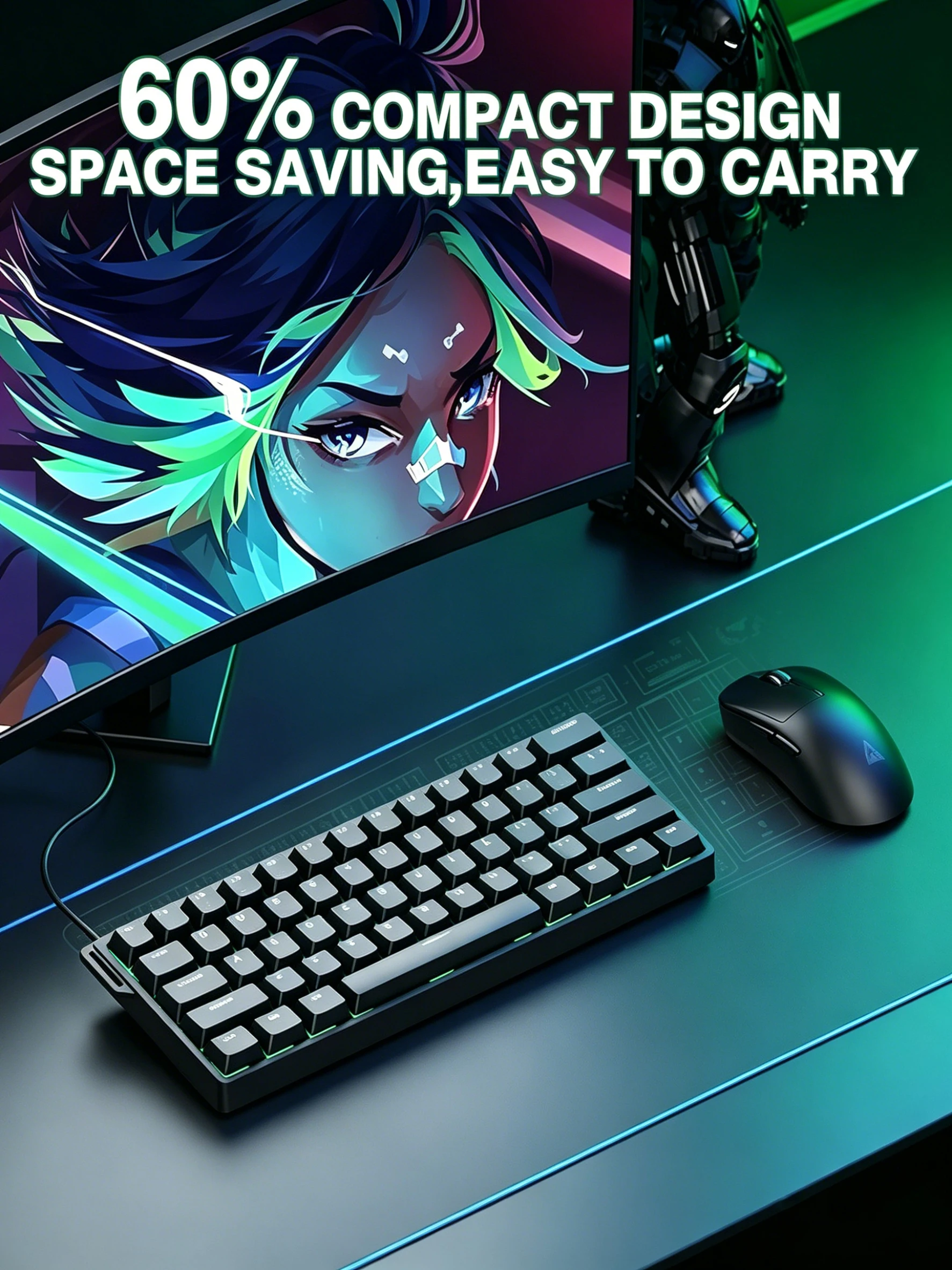Klawiatura mechaniczna AULA WIN60 HE 60% 61 klawiszy 8000Hz RT Rapid Trigger Hall Effect Magnetic Switch Hot Swap RGB Przewodowa Klawiatura E-Sportowa do FPS Valorant CS2 — 2