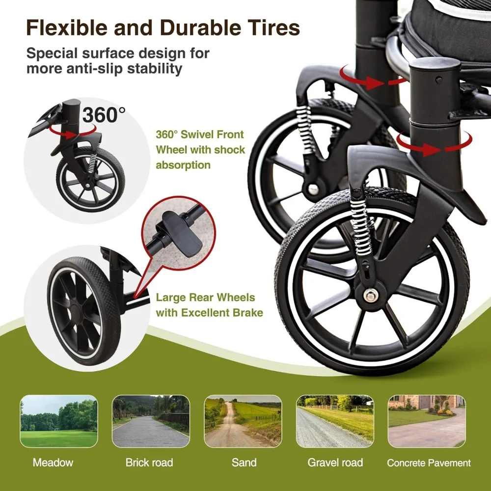 Коляска для средних/больших собак, складная, очень большая коляска для домашних животных в один клик для 2 собак с карманом для хранения и амортизацией