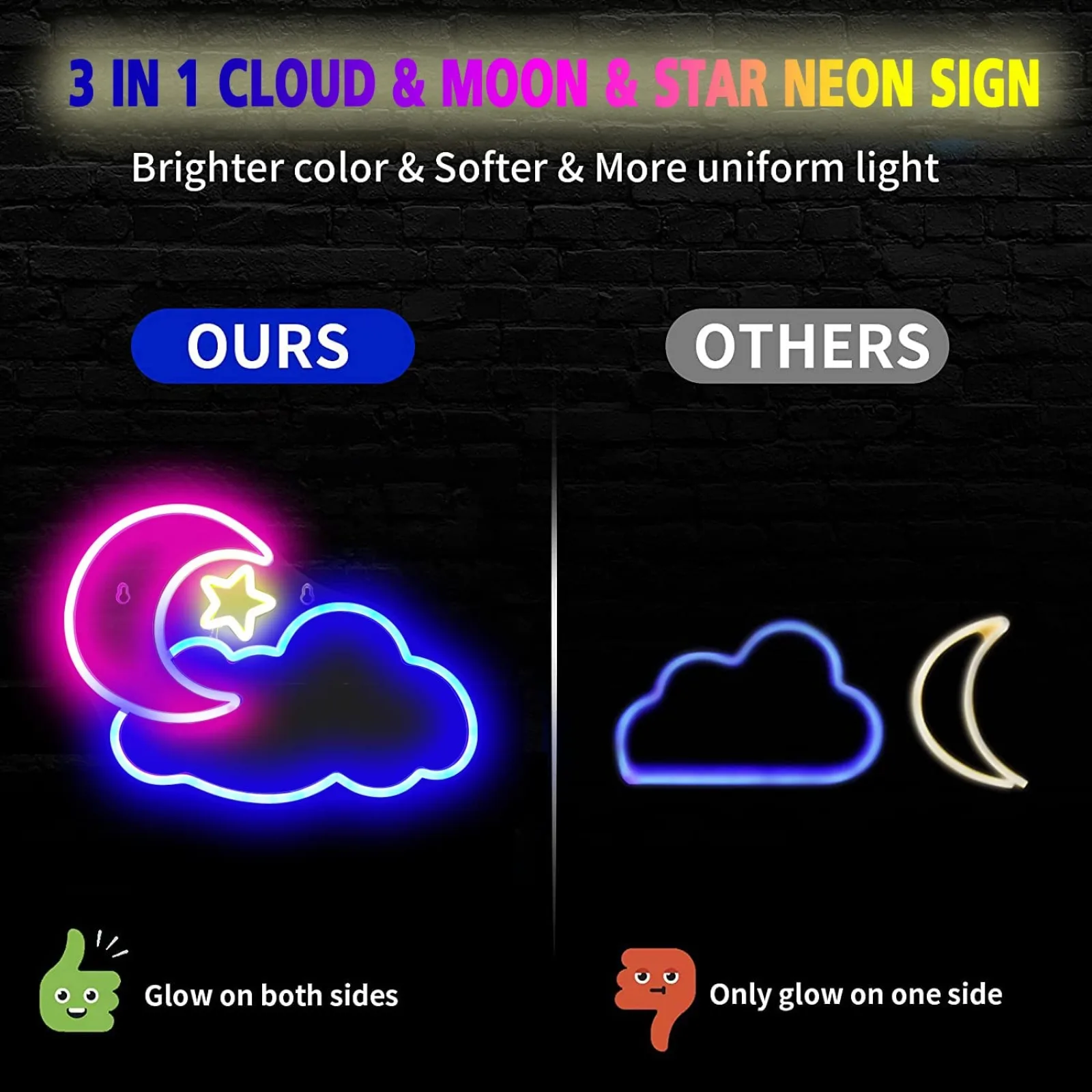 USB Powered Neon Lights for Bedroom, Moon Cloud Lights for Christmas Birthday Party Bar Living Room Girls Kids Room