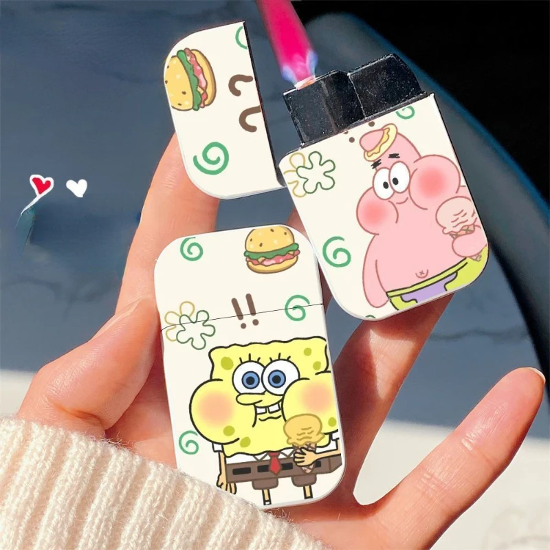 Windproof Straight Butane Gas Cartoon Cigar Lighter Pink flame Metal Fuel lighter Outdoor Portable Fuel lighter Cute Smoker Gift