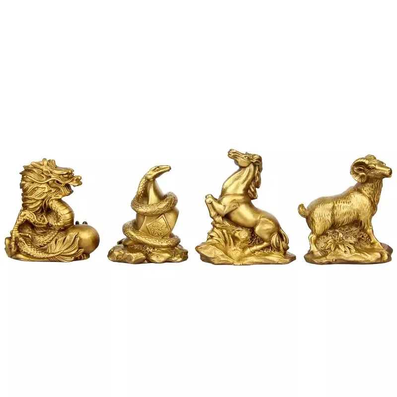 Chinese Zodiac Copper Statue, Copper Animal Ornament, Rat, Tiger, Rabbit, Dragon, Horse, Sheep, Monkey, Chicken, Dog, Pig Figu - view 2