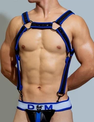 Hot Man Body Chest Blue Harness Belt Shoulder Strap Punk Rave Costumes Harness Metal Conjoined Buckle Decoration Party