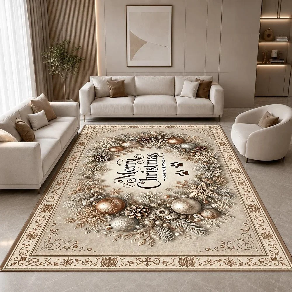 Glam Winter Xmas Area Rug Red Bow Holly Berry Ornament Pattern Indoor Mat for Home Christmas Renovation
