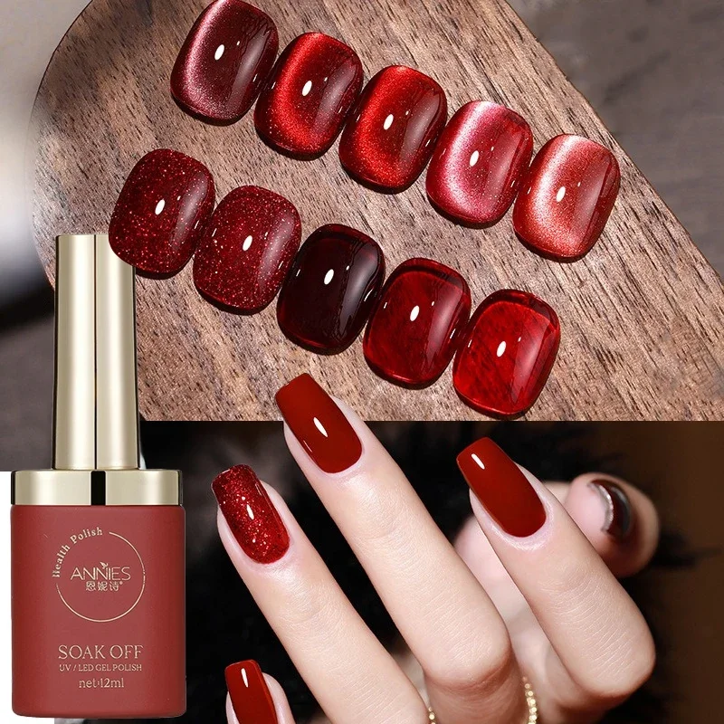 Wine Red Glitter Jelly Ruby Cat Eye Nail Polish Gel Magnetic Nail Polish Glue Hand Art UV Gel for Nails Art Design